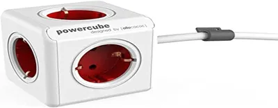 Productafbeelding van Allocacoc PowerCube Extended - Stekkerdoos - Verlengsnoer - 5 Stopcontacten - Rood