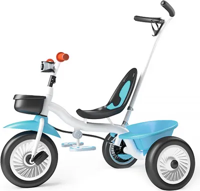 Produktbild von Dreirad Kinderdreirad Kinder Fahrrad Rad Kinderwagen abnehmbar Schiebestange für Kinder Blau