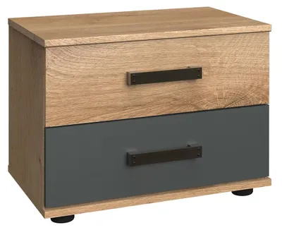 Produktbild von Schlafzimmer Nachtschrank mit 52 cm Breite in Eiche mit graphit, 2 Schubladen - MONTELLA-43