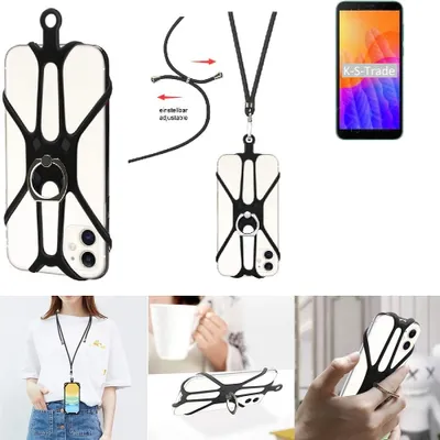 Produktbild von K-S-Trade 3in1 Handykette Handyband Handykordel Halsband Smartphone-Ring Handy-Ring kompatibel mit Huawei Y5p Fingerhalterung Handyring Tischständer