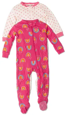 Produktbild von Gerber Jungen 2er-Pack Schlafanzüge mit Fuß, Regenbogen Rosa, 24 Monate