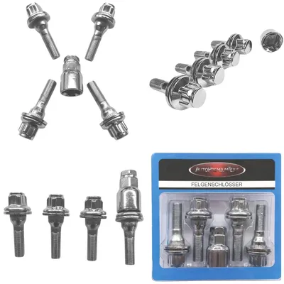Produktbild von Felgenschloss M12x1,25x51mm Flachbund silberne Felgenschlösser Set