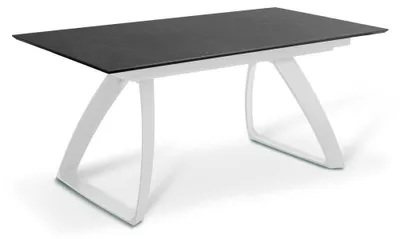 Productafbeelding van Uittrekbare tafel Barret, 170/270 x 90 cm, met HPL-afwerking op MDF, onderstel met witte aluminium poten en een zwart tafelblad – Modern meubel