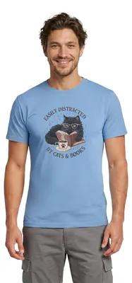 Produktbild von Spreadshirt Easily Distracted By Cats & Books | Leseratte Katze Männer T-Shirt, 5XL, Carolina Blue