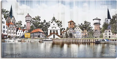 Produktbild von ARTland Leinwandbild Lingen Ems Skyline Collage Größe: 100x50 cm