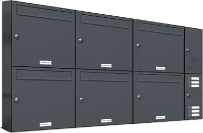 Produktbild von 6er Briefkasten Anlage Aufputz - Wandmontage RAL 7016 Anthrazit Klingel