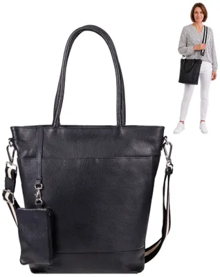 Produktbild von Handtasche Leder Damen Tasche Shopper gross Umhängetasche Lederhandtasche Schultertasche Ledertasche Alessandro Salvatore Bologna 12980 Schwarz + Etui