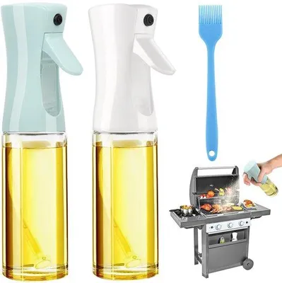 Image de Lot de deux récipients en verre avec vaporisateurs de 200 ml pour graisse de cuisson, spray pour friteuse à air chaud, spray de cuisson pour la cuisine, les grillades, les salades, les barbecues et la pâtisserie