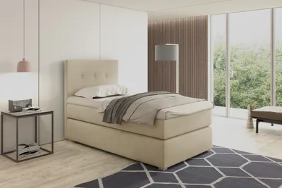 Produktbild von Bari 2 Boxspringbett 80x200, Bett Boxspring mit Lattenrost, Matratze Bonell und Topper – Ihr komfortables Doppelbett!" Beige-Creme