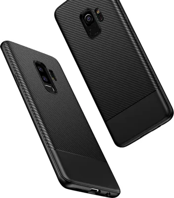 Two black phone cases with a carbon fiber texture are shown against a white background.