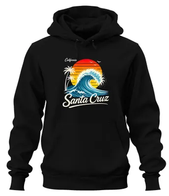 Obrázek produktu pro Mikina s kapucí "Santa Cruz California Wave Retro Sunset Surfer", černá, velikost S