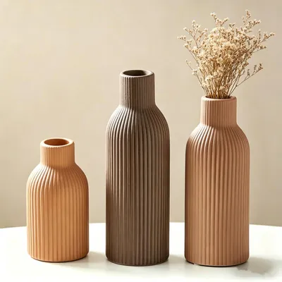Keramikvasen-Set, 3er-Set, Boho-Stil, Kaffee Mix, 14,8–25,2 cm
