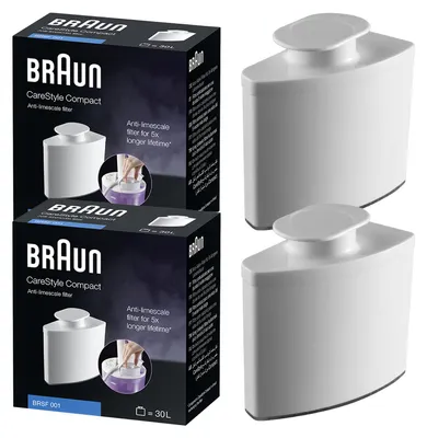 Two boxes of Braun anti-limescale filters and two individual filters are shown.