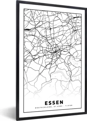 Produktbild von MuchoWow® Gerahmtes Poster Karte - Essen - Stadtplan 20x30 cm - Poster mit Schwarzem Bilderrahmen Wandposter Rahmen Foto Bilder - Drucken - Bilder Poster im Rahmen