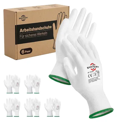 Produktbild von Montagehandschuhe Polyurethanbeschichtet, 6 Paar, Größe L/9, antislip, für Garten und Werkstatt