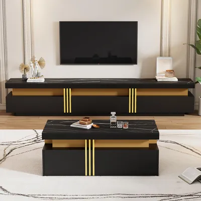 Productafbeelding van Sweiko zwarte TV-wandcombinatie, woonkamerwandcombinatie, salontafel + TV-kast, multifunctionele wandcombinatie