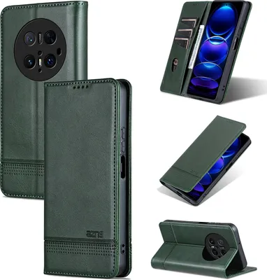 Produktbild von Leder Hülle für Huawei Mate 70 Pro/Mate 70 Pro+, Klapphüllen Brieftasche Magnetverschluss Ständer Schutzhülle Grün