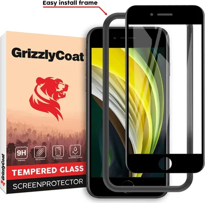 Produktbild von GrizzlyCoat Easy Fit iPhone SE (2022) Panzerglas Gehärtetes Glas Displayschutz - Hüllenfreundlich + Applikator - Schwarz