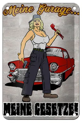 Produktbild von Blechschild Pinup 12x18cm Meine Garage meine Gesetze