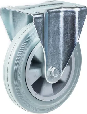 Immagine prodotto di ruote da 200 mm e 8" in gomma grigia, fisse e robuste con portata di 205 kg