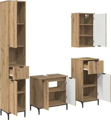 Image de Ensemble de mobilier de salle de bain 4 pc Chêne artisanal