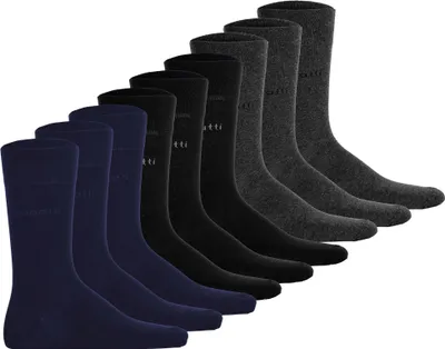 Produktbild von bugatti Herren Socken, 9er Pack - Socks Soft Baumwolle Uni Basic Schwarz/Grau/Dunkelblau 39-42