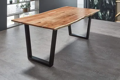 Produktbild von Esstisch Baumkante Natur Akazie V-Gestell schwarz 180 x 90 cm Quila