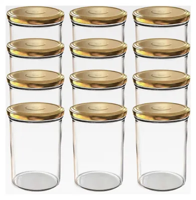Produktbild von 12 x 440 ml Einmachgläser mit TO 82 Schraubdeckel in Gold – Ideal für Marmeladen, Konfitüren und mehr, große Gläser mit Deckel