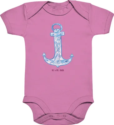 Produktbild von Mr. & Mrs. Panda Einteiler Anker Blau 3. - 6. Monat - Bubble Gum Pink - Geschenk, overall baby, Lustige Sprüche, babykleidung body, Babybody, Strampler