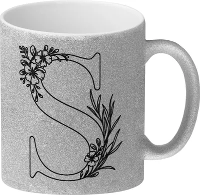 Produktbild von Floral Buchstabe S Glitzer-Kaffeebecher zum Ausmalen für Kunstliebhaber