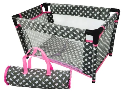 Produktbild von LeanToys Puppenbett Alice mit Sternenmuster Grau Rosa