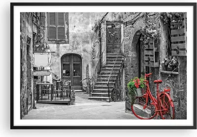 Produktbild von Gerahmtes Poster - Schwarzer Rahmen - Rot Fahrrad Allee - 91,5x61 cm - Wand Bild - Wanddeko - Wandbilder - Kunstposter - Wandposter - Bilderrahmen - Bilder - Kunstdruck - P2BAA91x61-4410