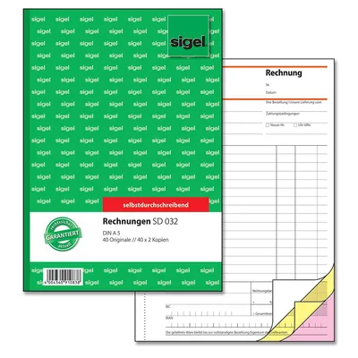 Produktbild von SIGEL SD032 Rechnungen, 1., 2. und 3. Blatt bedruckt, A5, selbstdurchschreibend, 3 x 40 Blatt