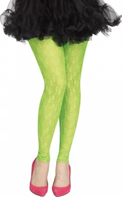 Produktbild von 80er Jahre Netzstrumpfhose mit Spitzenmuster Neon Grün