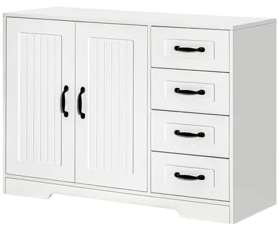 Produktbild von Anrichte Buffetschrank Spanplatte MDF, Sideboard Kommode 4 Schubladen 1 Schrank, verstellbares Regal, Weiß | Kippschutz | 24 kg | 105x40x76 cm