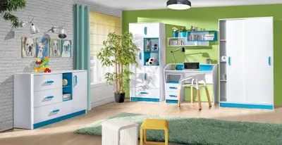Produktbild von Jugendzimmer Kinderzimmer Set C Frank, 6-teilig, Farbe: Weiß / Blau