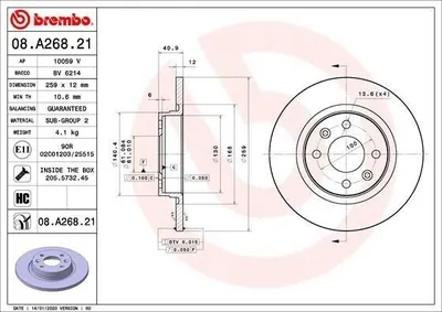 Produktbild von 2x BREMBO Bremsscheibe 08.A268.21 für RENAULT TWINGO I (C06_) TWINGO II (CN0_)