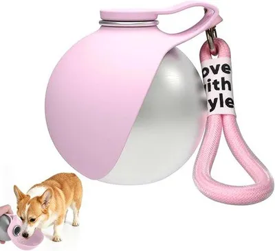 Produktbild von Trinkflasche für Hunde und Katzen, tragbare, auslaufsichere Wasserflasche mit zusammenklappbarem Silikonbecher, 285 ml, aus Edelstahl, leicht und kompakt