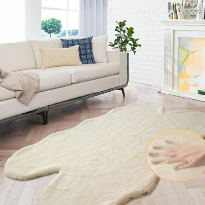 Produktbild von Fellteppich Beige Flauschig 120x180 cm Kunstfell Waschbar