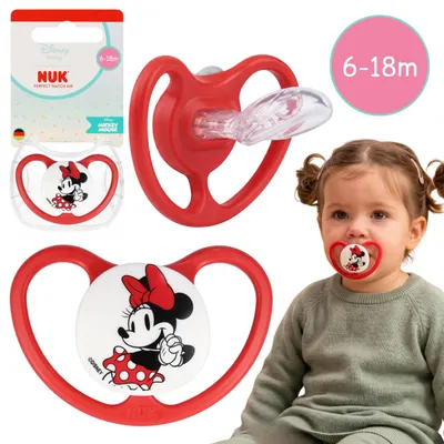 Produktbild von NUK DISNEY Minnie Mouse Air Beruhigungssauger, kiefergerecht, aus Silikon, für Babys 6–18 Monate, mit Etui