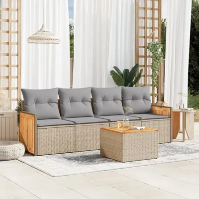 Produktbild von 5-tlg. Garten-Sofagarnitur mit Kissen Beige Poly Rattan 3227459