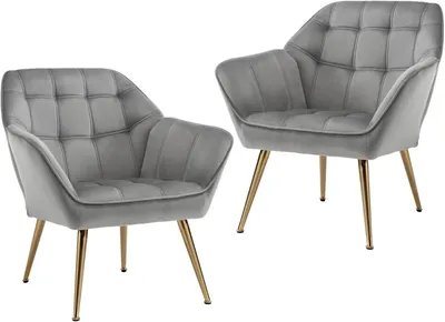 Image de Fauteuils en velours - Fauteuils - Chaises en velours - Fauteuils relax - Assises - Gris - Lot de 2