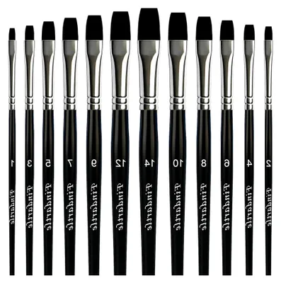 Produktbild von Pinselset für Acrylfarben, 12 Flachpinsel für Aquarell, Gouache, Öl und mehr