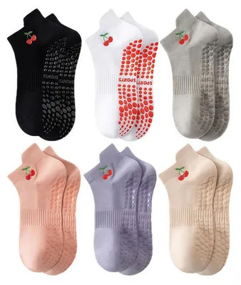 Produktbild von Omgoods – 6 Paar rutschfeste Yoga-Socken mit Kirschstickerei