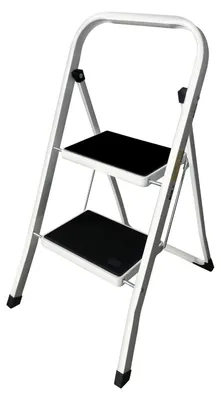 Image de Échelle pliante - 2 marches - Portable - Légère - Surfaces de marche antidérapantes - Structure métallique - Pour adultes