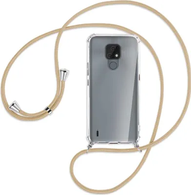 Produktbild von Handykette Backcover-Schutzhülle mit Band (Metall silberfarben) für Motorola Moto E7 - caramel