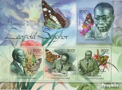 Produktbild von Briefmarken Zentralafrikanische Republik 2012 Mi 3727-3730 Kleinbogen (kompl. Ausgabe) postfrisch Leopold Senghor & Schmetterlinge