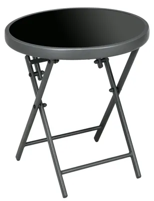 Produktbild von Klappbarer Beistelltisch, Outdoor-Klapptisch, mit Tischplatte aus gehärtetem Glas, für Terrasse, 45 x 45 x 50 cm Schwarz