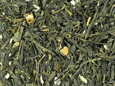 Produktbild von 1 kg Grünteemischung Sencha Mandel- milch Karamell/Mandel-Note aromatisiert