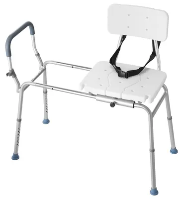 Image de Siège de douche coulissant, banc de transfert pour baignoire d'une capacité de 180 kg, banc de douche robuste avec accoudoirs et dossier, siège réglable en hauteur pour personnes handicapées, adultes, personnes âgées et personnes à mobilité réduite